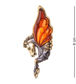 AM-3487 Брошь «Пегас Греческий» (латунь, янтарь)