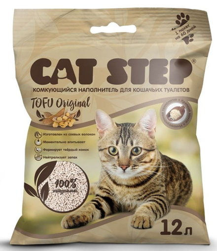 Наполнитель растительный комкующийся, 5.4кг, 12л Cat Step Tofu Original