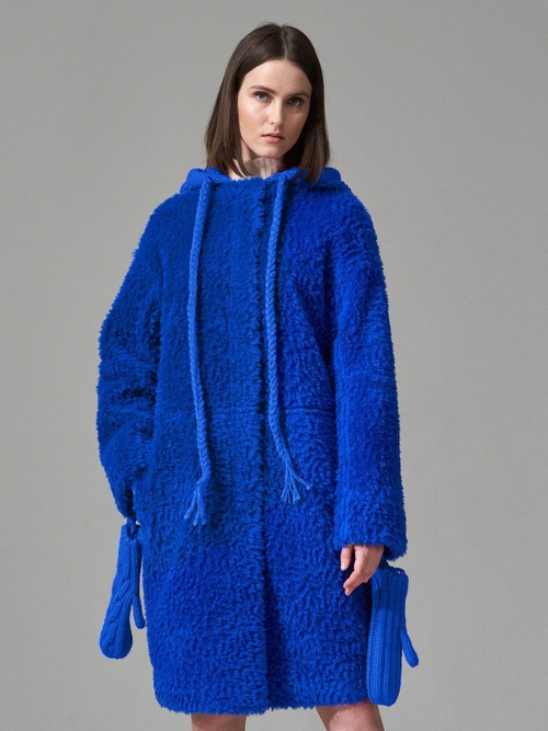 Шуба женская чебурашка из шерсти тедди, синяя, SilverFox