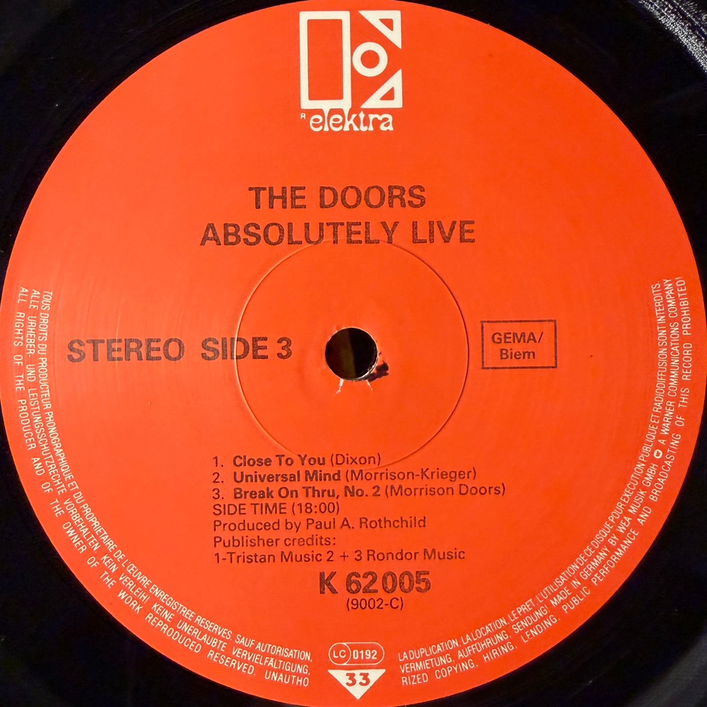 The Doors ‎– Absolutely Live 2LP (Германия 1984г.)