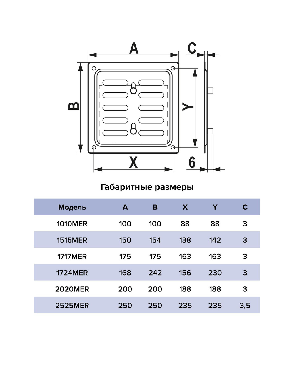 Решетка вентиляционная MER регулируемая 150x154 окраш.сталь White ERA
