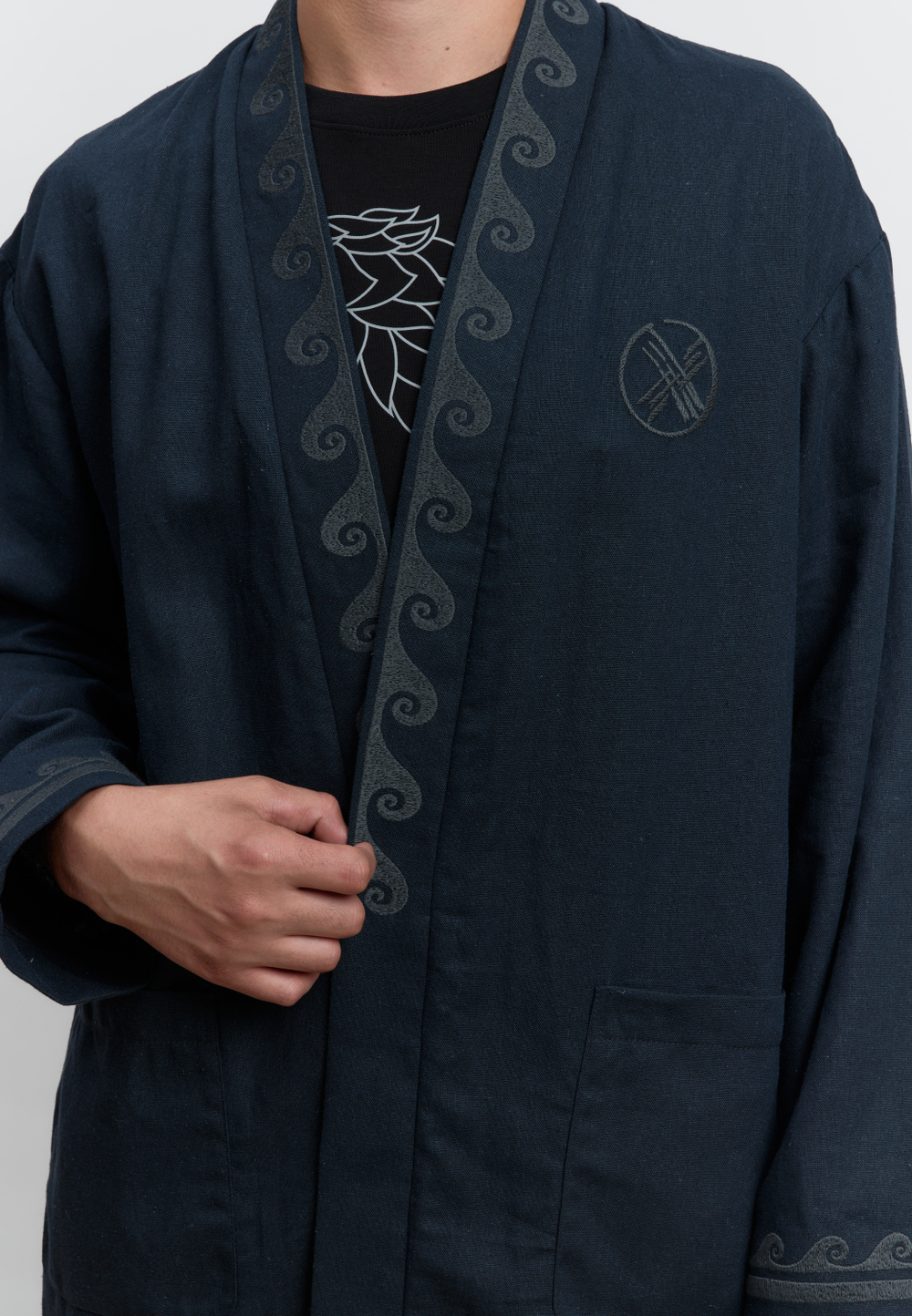 Шапан льняной длинный OYU TOLQYN DARK BLUE