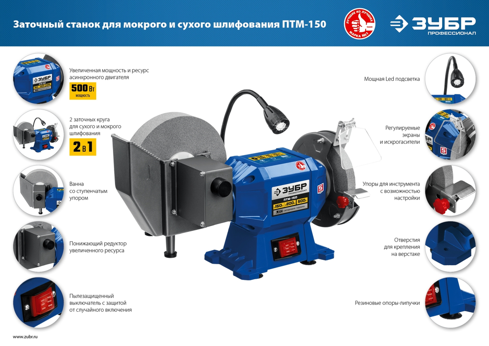 Точильный станок ЗУБР ПТМ-150