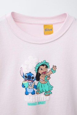 ZARA ФУТБОЛКА С ПРИНТОМ «ЛИЛО И СТИЧ» © DISNEY, РОЗОВЫЙ