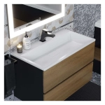 Тумба с раковиной Uperwood Barsa 80 см, раковина белая, подвесная тумба черная/дуб сонома