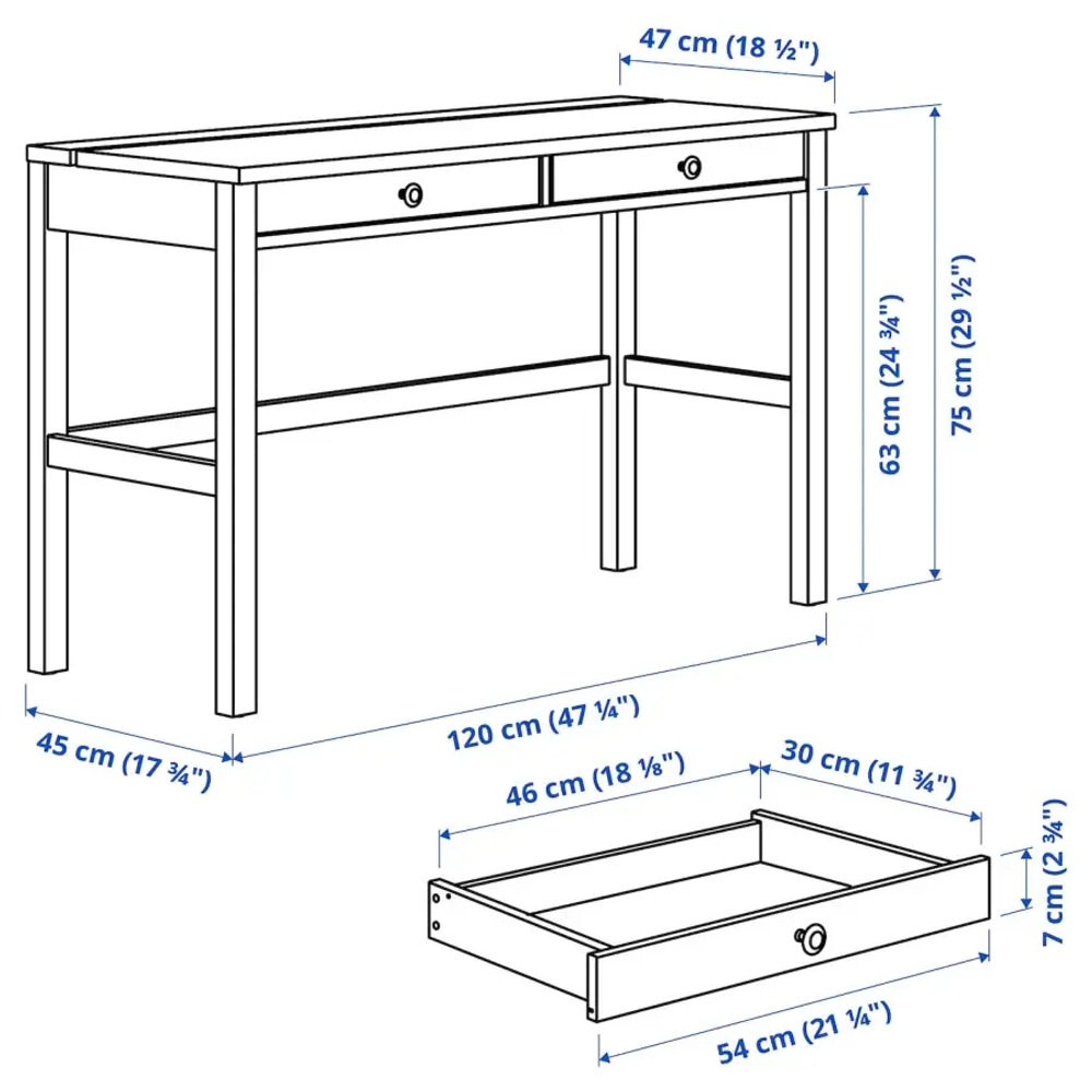 Письменный стол IKEA HEMNES, 75x120 см, белый/светло-коричневый, ХЕМНЭС ИКЕА