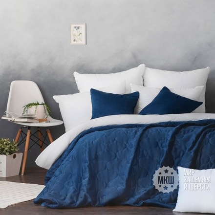 Стеганое велюровое покрывало ДОВВЕР (арт. BL02-288-06) - 230х250 см. - синий
