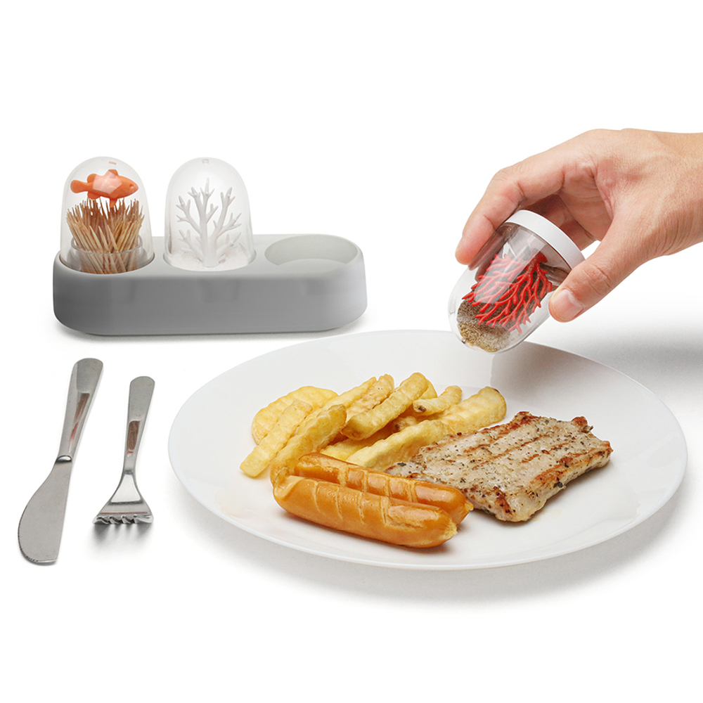 Набор емкостей для соли, перца, зубочисток с подставкой ocean ecology