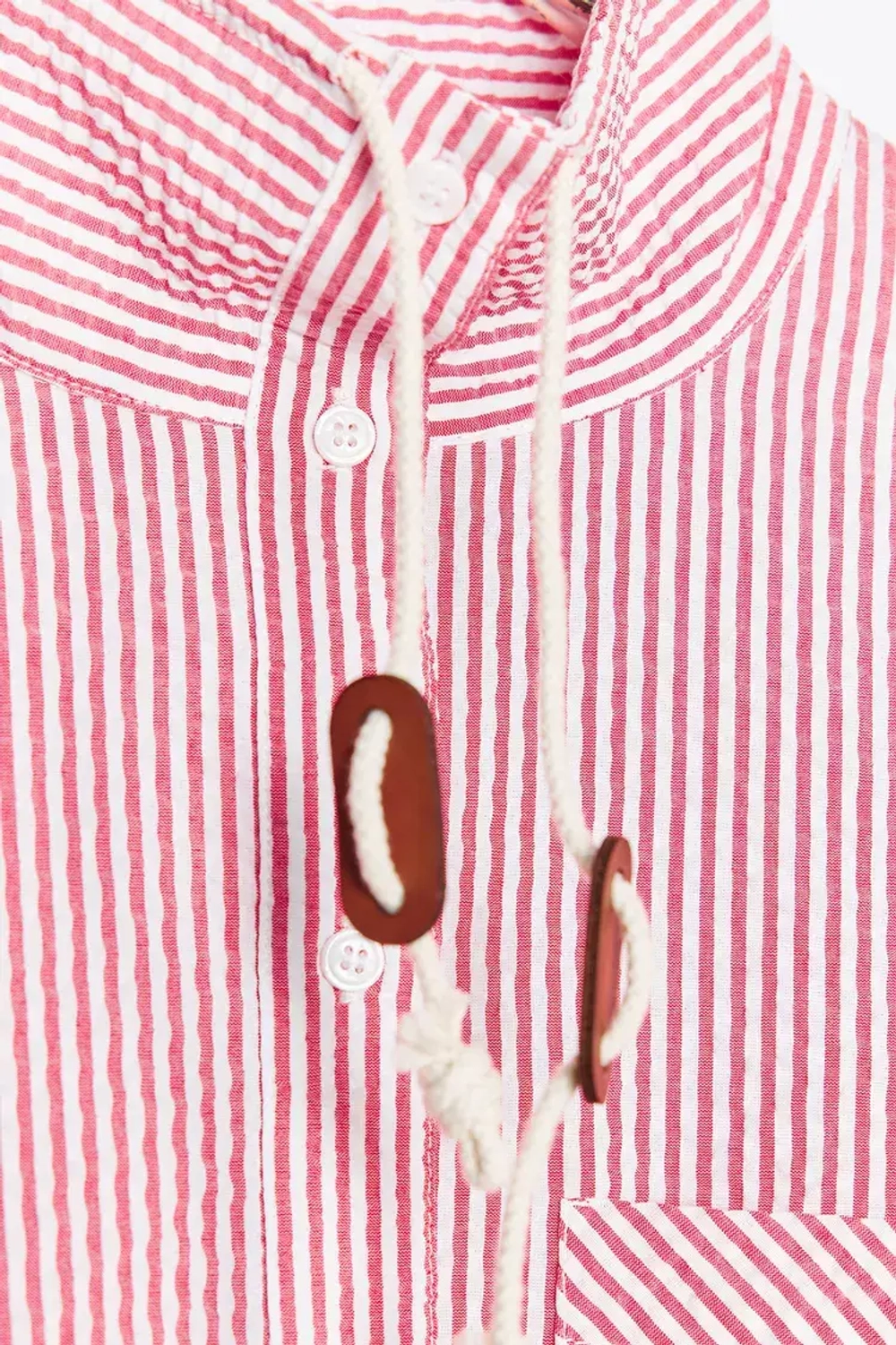 ZARA РУБАШКА В ПОЛОСКУ С ВЫСОКИМ ВОРОТНИКОМ, КРАСНЫЙ/БЕЛЫЙ