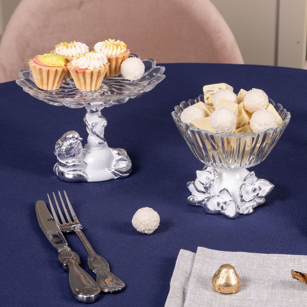 Фруктовница Орхидея Лайм Белая со стеклянной чашей Аврора