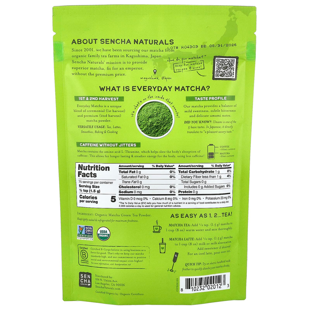 Sencha Naturals, Organic Everyday Matcha™, 113 г (4 унции)