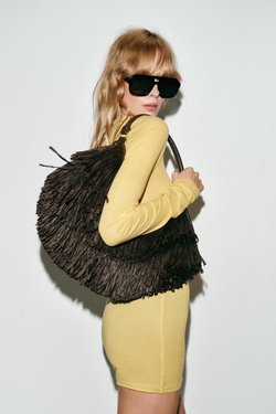 ZARA СУМКА С БАХРОМОЙ, ШОКОЛАДНЫЙ