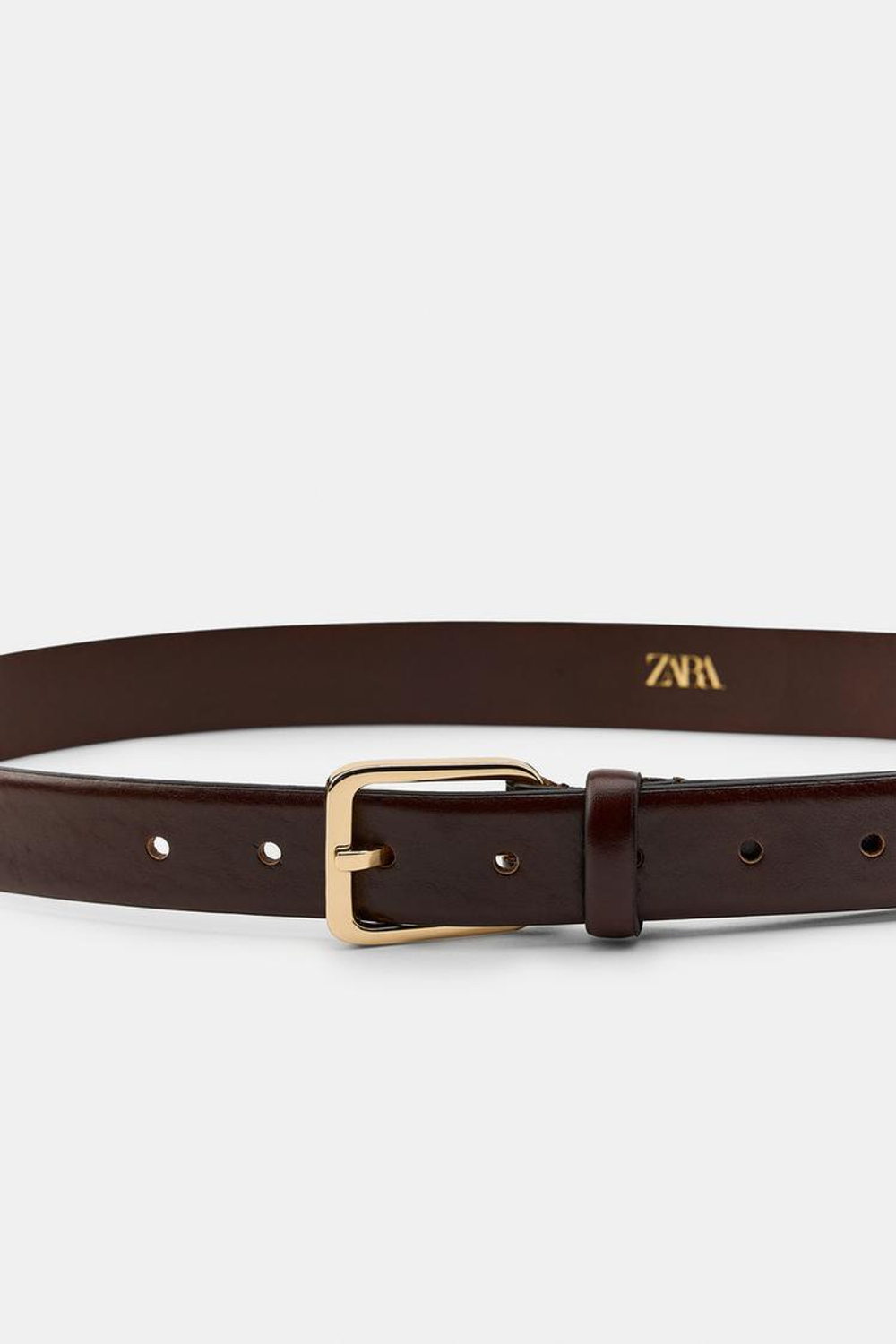 ZARA РЕМЕНЬ ИЗ 100% КОЖИ С КВАДРАТНОЙ ПРЯЖКОЙ, КОРИЧНЕВЫЙ