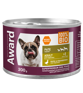 Award Взрослые собаки паштет из утки с брусникой 200гр.