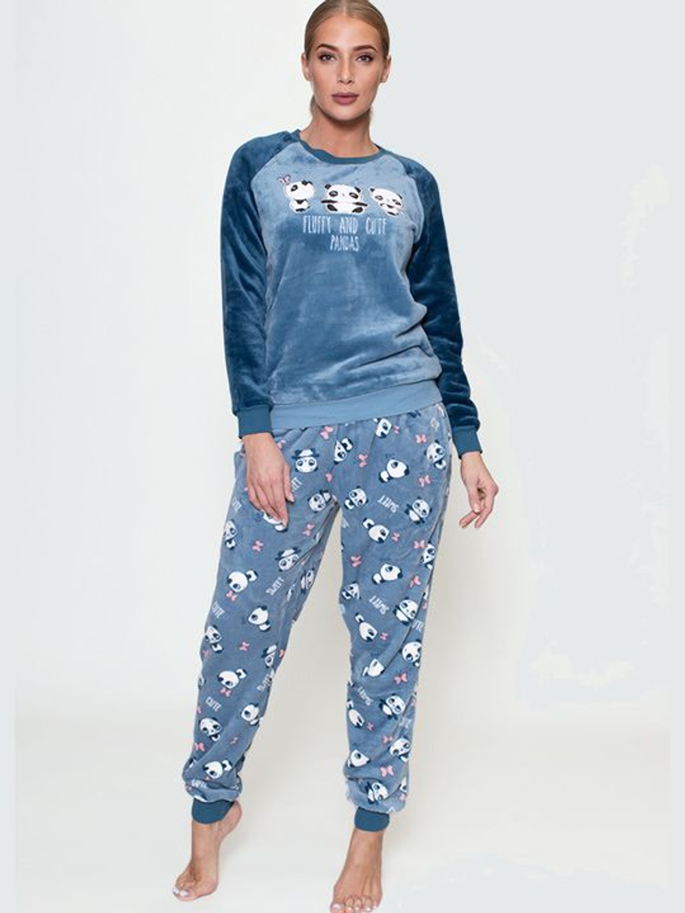 Женская пижама с пандами (Размер: L) (Цвет: грязно-синий)