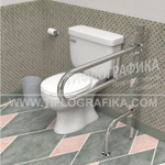 Поручень откидной опорный для санузла, со стопорным механизмом и без бумагодержателя, напольный, нерж. сталь, 730x865 мм, D38 мм