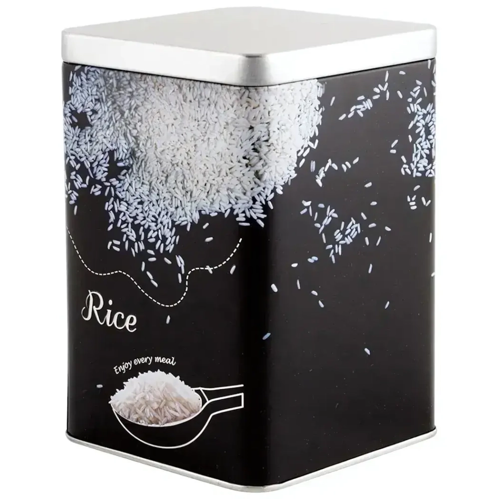 Банка жестяная с крышкой, Рис, квадратная, 1,0 л