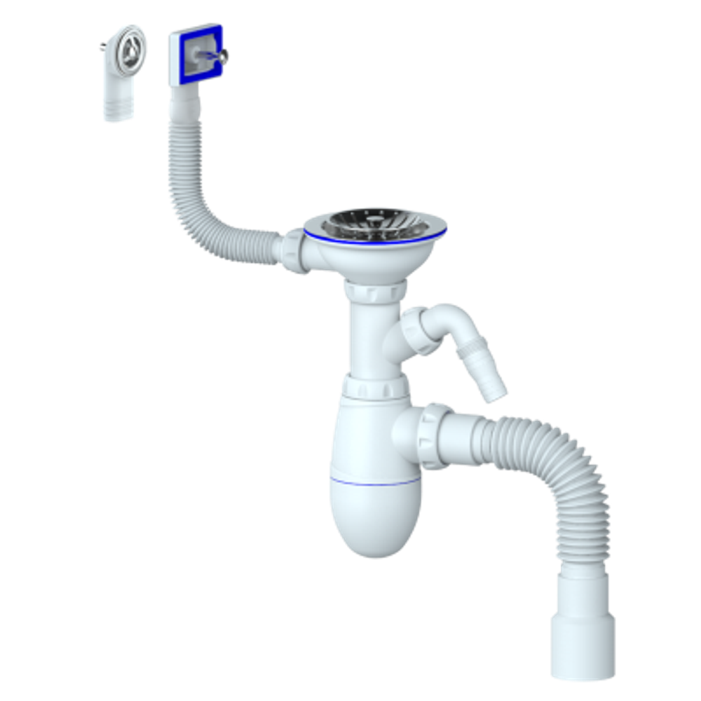 B427P CИФОН ДЛЯ МОЙКИ С ВЫПУСКОМ 3 1/2" на (Ø 40), с  ПРЯМ И КРУГЛЫМ ПЕРЕЛИВОМ, С ГИБКИМ СОЕДИНЕНИЕМ