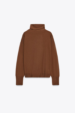 ZARA СВИТЕР ТОНКОЙ ВЯЗКИ С БАНТОМ, КОРИЧНЕВЫЙ