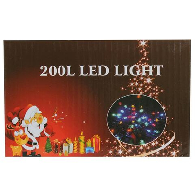 Электрогирлянда LED цвет. 180 ламп, 14м, 8 р.миг, прозрач. провод, кор