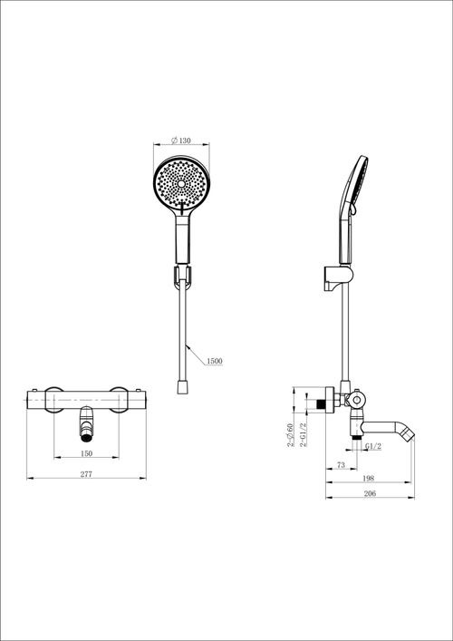 Смеситель для ванны с душем и термостатом WONZON & WOGHAND INN 3, Белый матовый (WW-B2065-A1-MW)