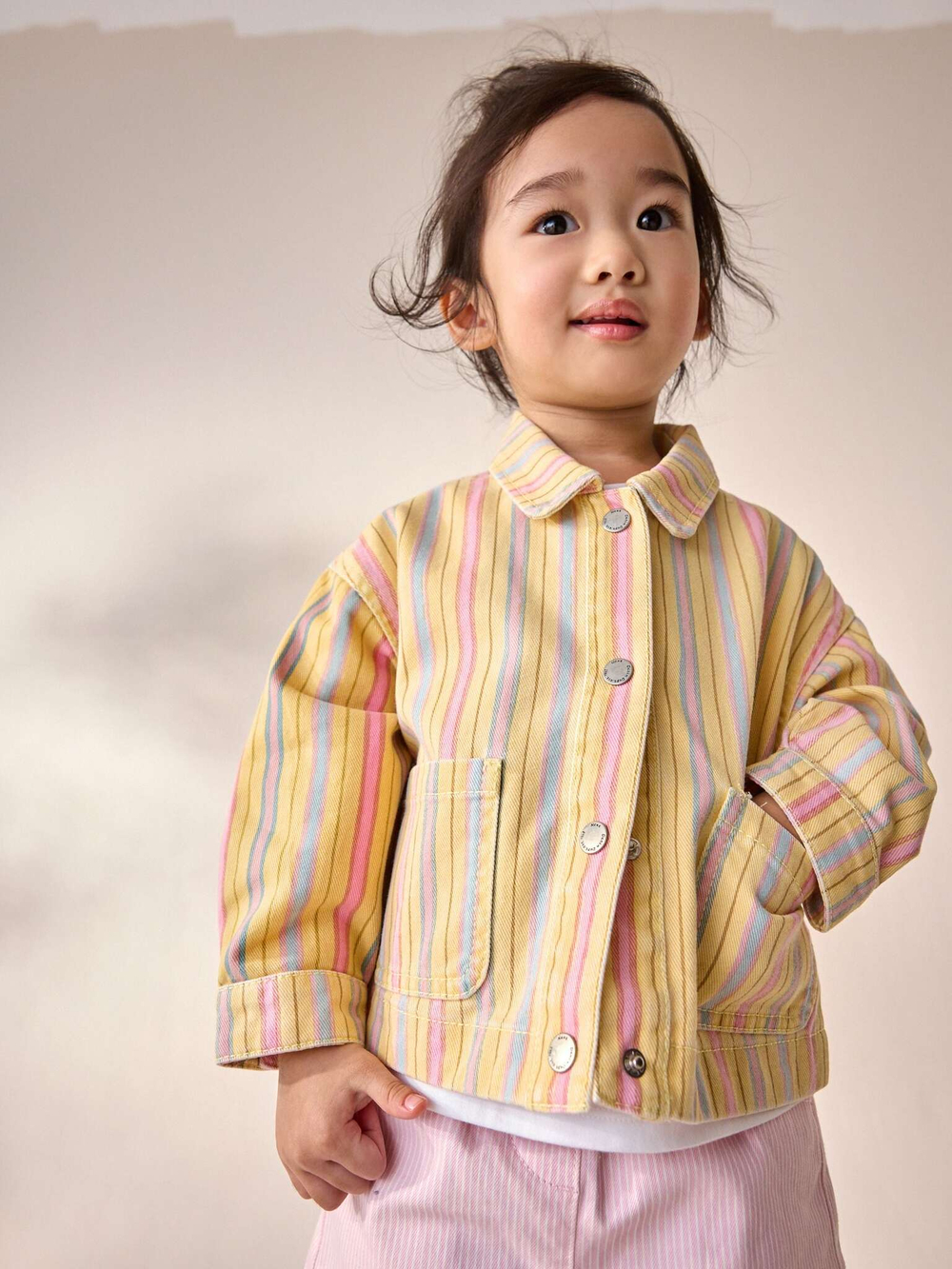 Куртка джинсовая для девочки Next AL1-589, Бежевый, Розовый, Синий