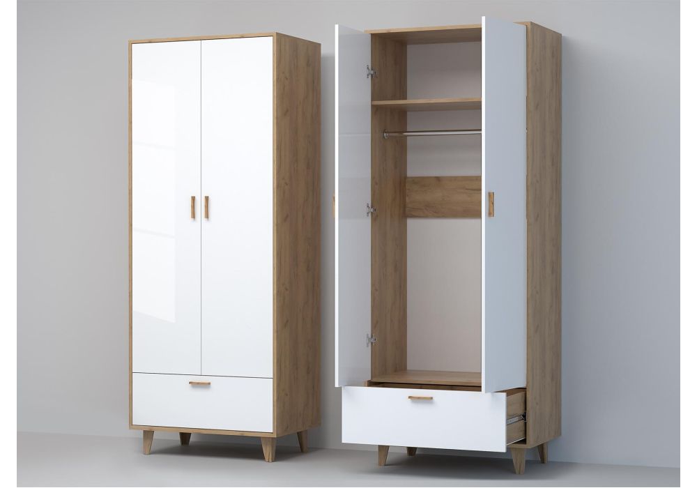 Шкаф Эго Шк-1 на ножках дуб крафт золотой / белый глянец