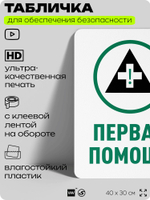 Табличка для обеспечения безопасности "Первая помощь", для офиса, по охране труда для предприятия, организаций, 40х30 см, Silver Plane x Айдентика Технолоджи