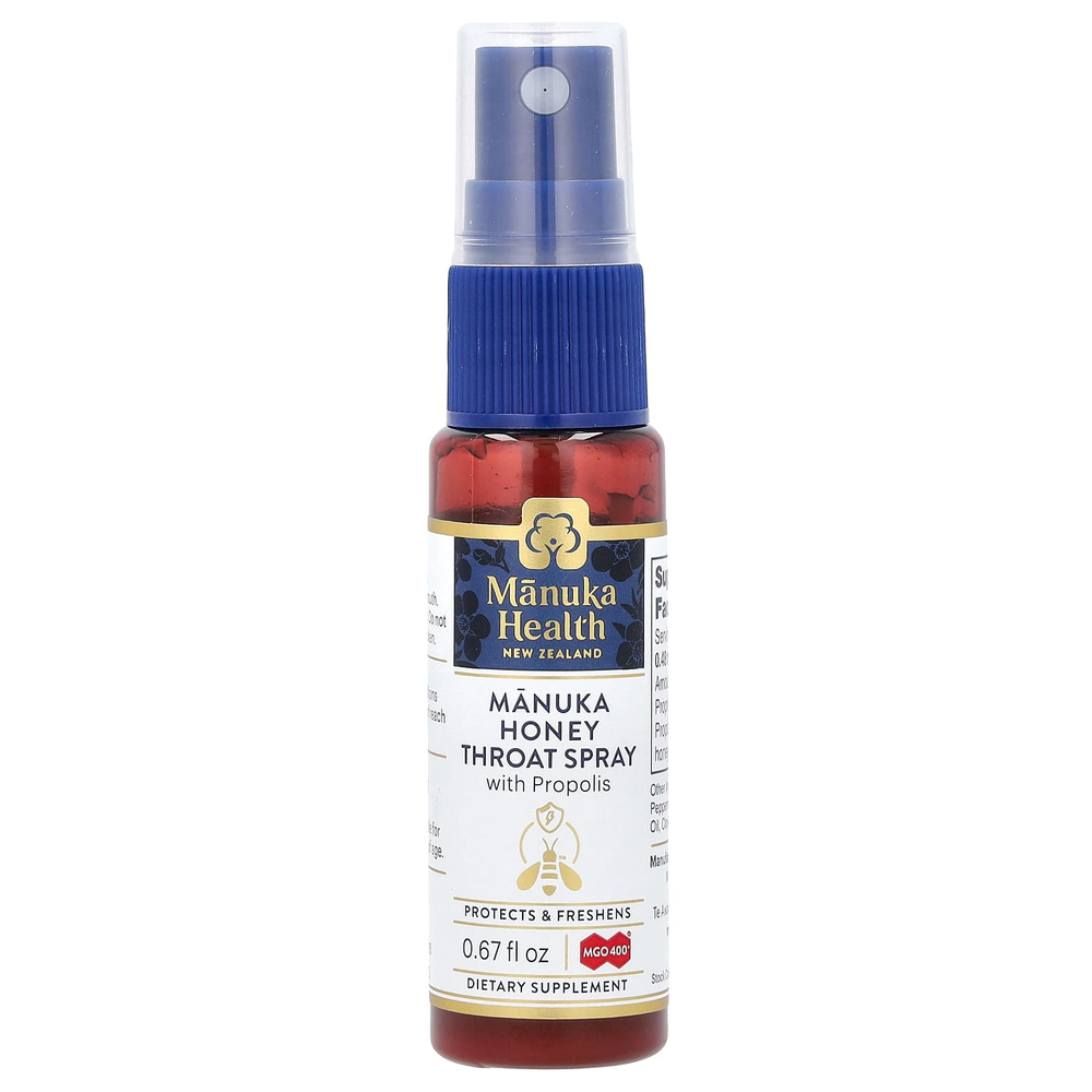 Manuka Health, Медовый спрей для горла Manuka с прополисом, MGO 400+, 0,67 жидк. унц.