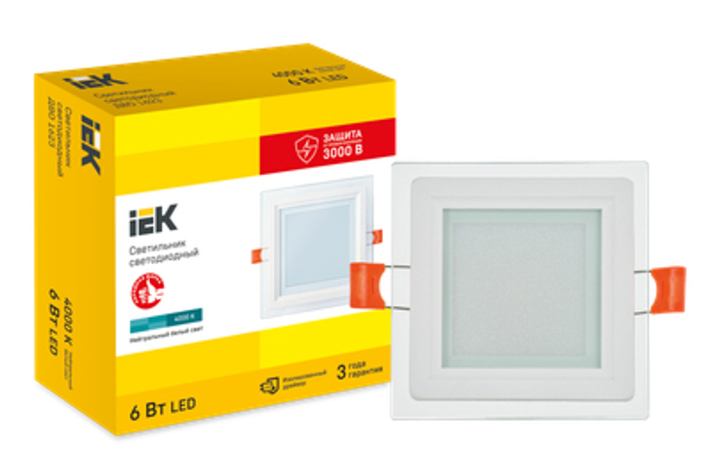 Светильник светодиодный ДВО 1623 со стеклом квадрат 6Вт 4000К IP20 IEK