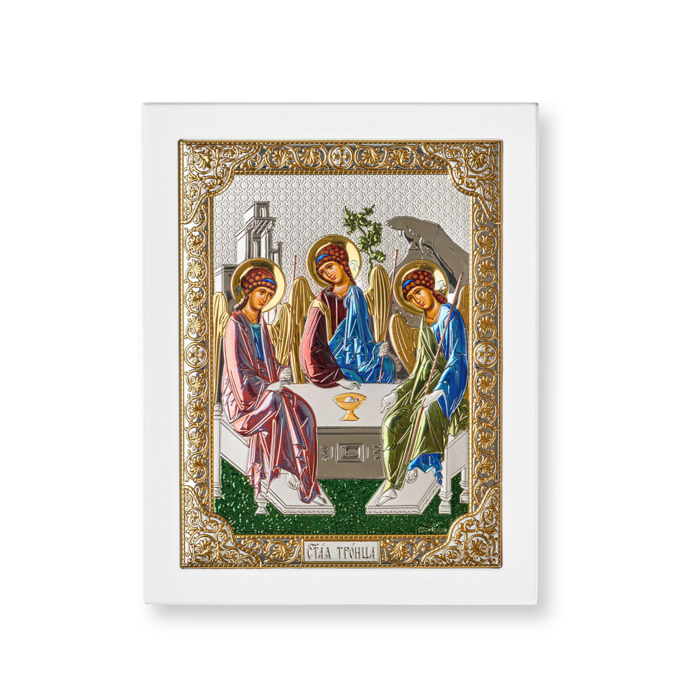 Св. Троица, икона прямоугольная с рамкой, белое дерево, эмаль 185х235
