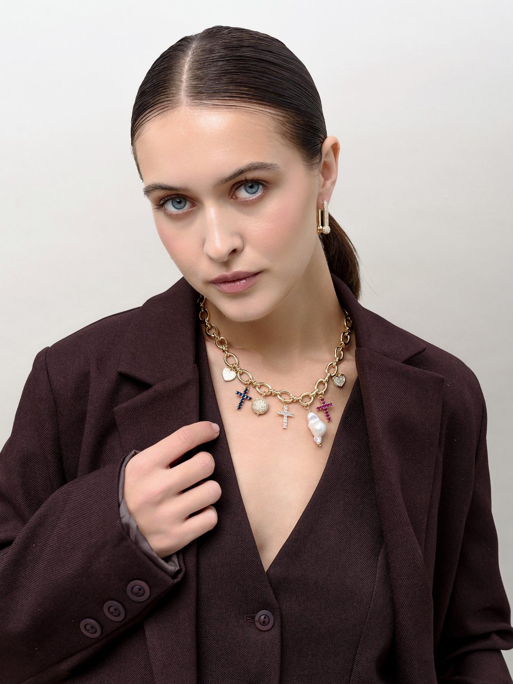 Цепь "Love Cross" Multi с жемчужиной Gold
