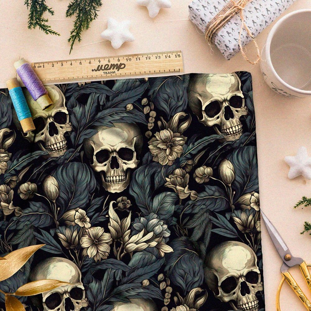 Ткань Барби черепа в ночных цветах