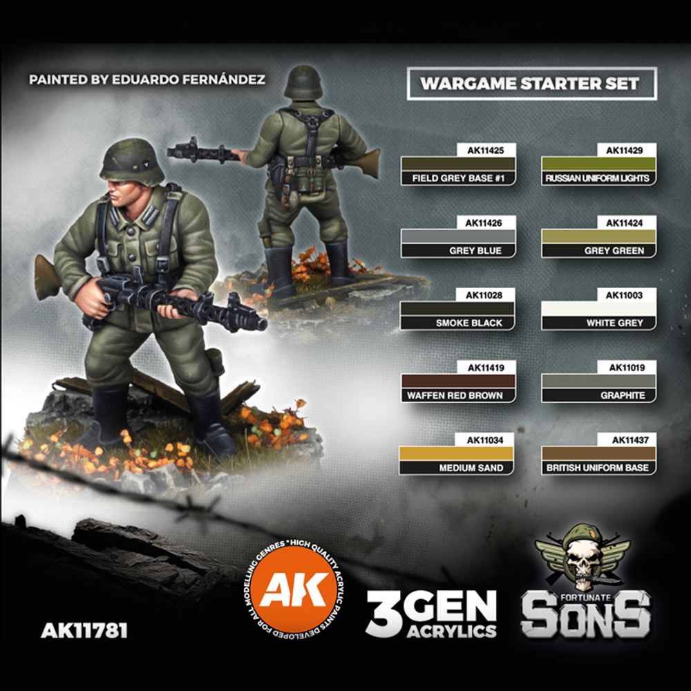 Набор красок AK interactive German Panzergrenadier Division Europe - Wargame Starter Set