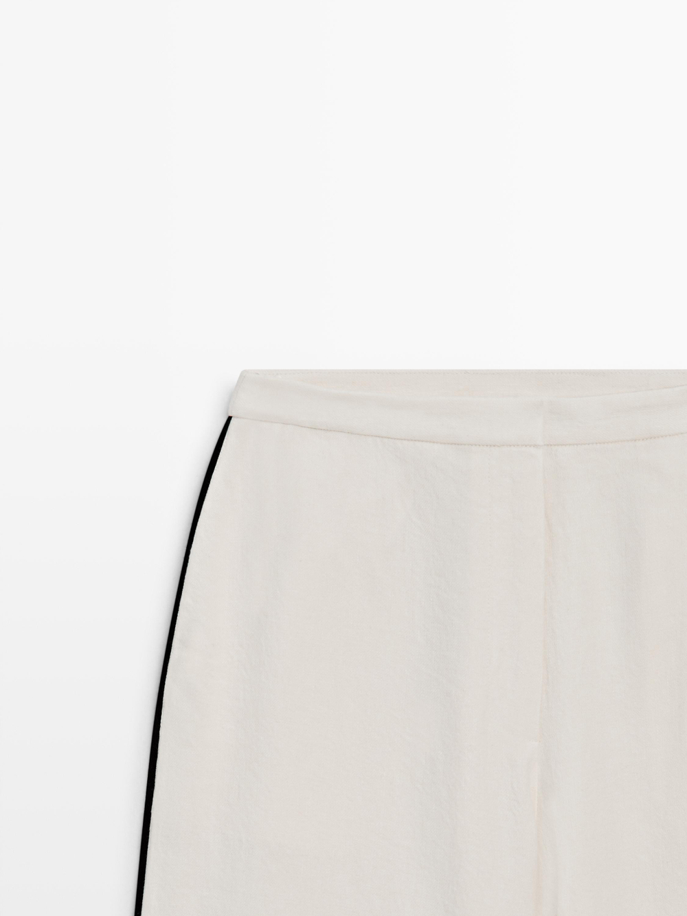 Massimo Dutti Льняные брюки с контрастной окантовкой, кремовый