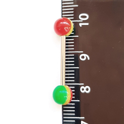 Штанга 16 мм с акриловыми цветными шариками 6 мм (мяч красный-зеленый) для пирсинга языка. Медицинская сталь. 1 шт