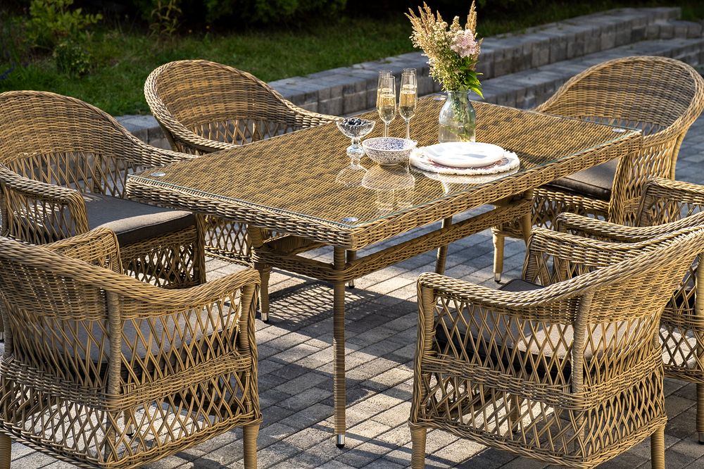 "Амароне" обеденная группа из искусственного ротанга на 6 персон, цвет соломенный