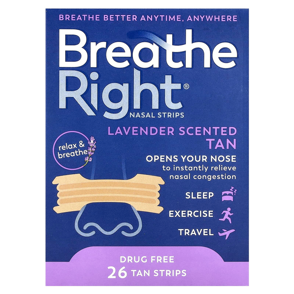 Breathe Right, Полоски для носа, лаванда, 26 шт.