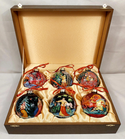 Сувенирный набор из 6-ти новогодних шаров с ручной росписью Палех