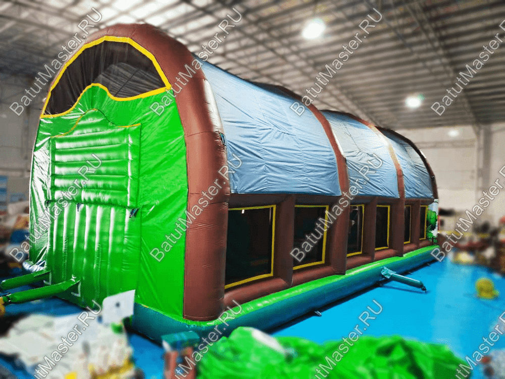 Надувной батут «Зверята с крышей 3» со скалодромом, с коричневый, 14х7х6 м