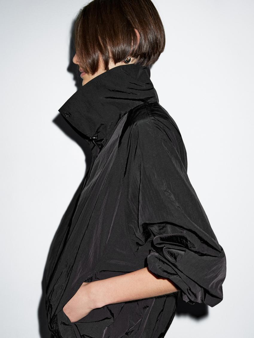 Massimo Dutti Бомбер с высоким воротником, черный