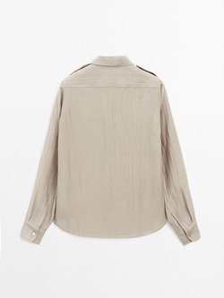 Massimo Dutti Рубашка из струящейся полупрозрачной ткани с карманами, бежевый