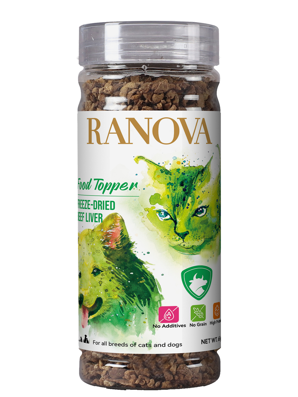 Лакомство Ranova для кошек и собак - порошок (в виде мягких кубиков) из сублимированной говяжьей печени, 65г