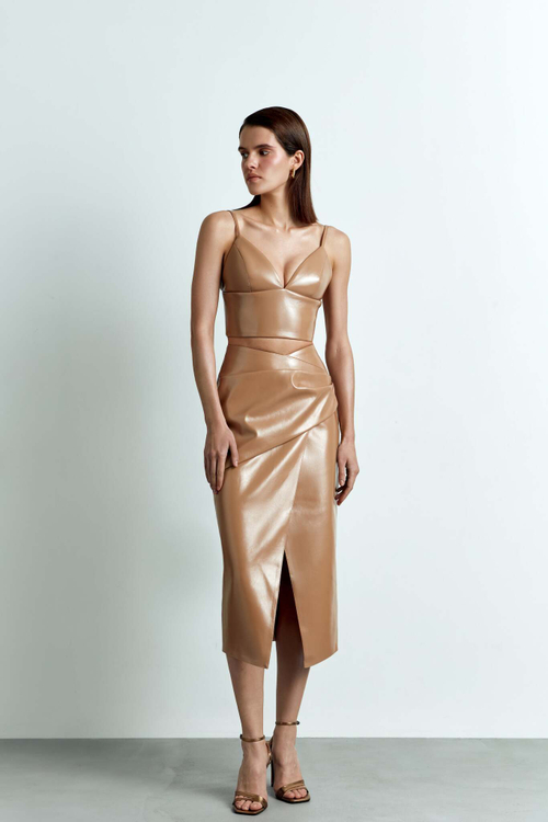 Драпированная юбка-миди из лаке