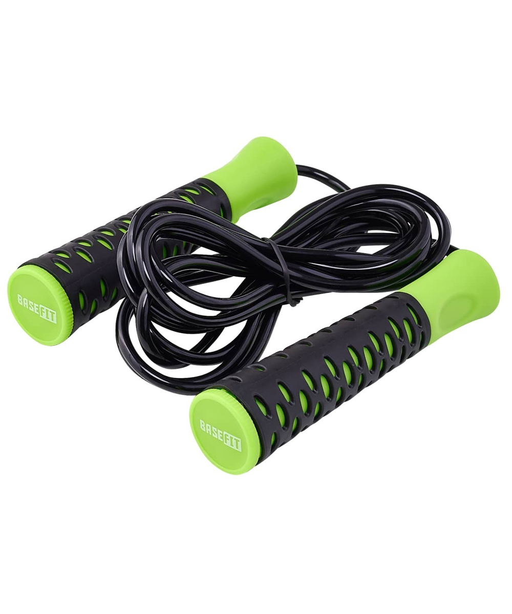 Скакалка RP-103 PVC, с нескользящей ручкой, 3,05 м, черный/зеленый