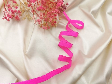 Отделочная резинка с фестонами, 10мм, ОПТ, неоново-розовый, Китай (Арт: OTR605/10-3578), 50 метров