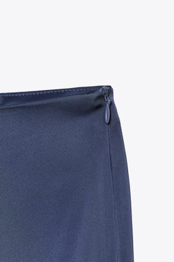 ZARA АТЛАСНЫЕ БРЮКИ С ВЫСОКОЙ ПОСАДКОЙ, ТЕМНО-СИНИЙ