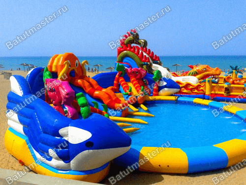 Надувной наземный аквапарк «Аквасфера» с бассейном, 20x18.5x7 м.