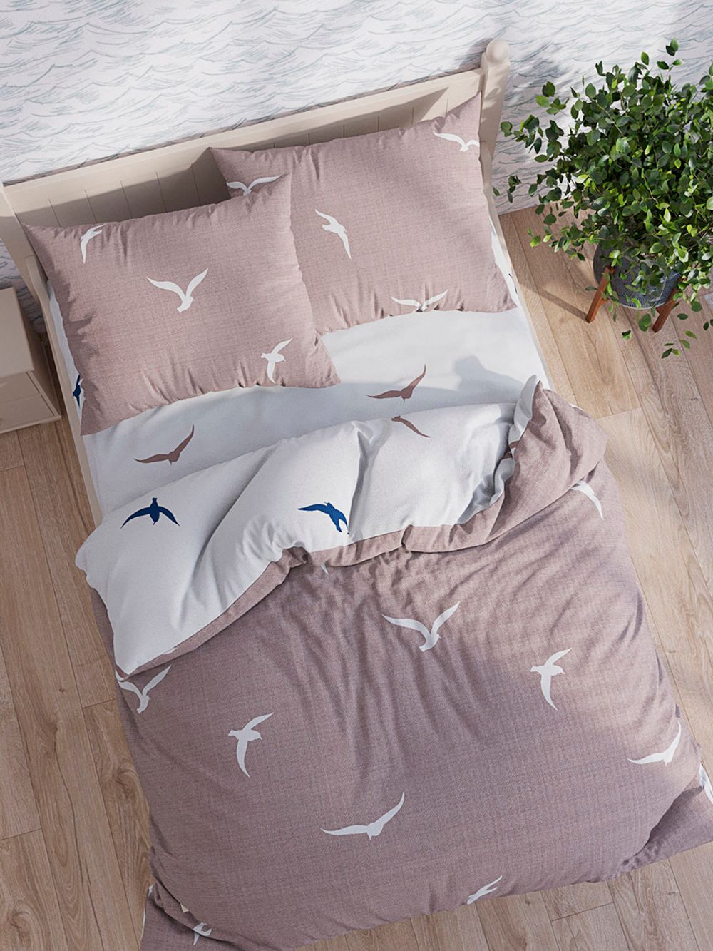 Пододеяльник перкаль Сказка "Чайки/Чайки (компаньон)" 1,5-спальный на молнии 145x215 см