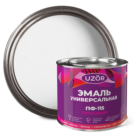 УЗОР  Эмаль ПФ-115 Белоснежная матовая 1,8кг ГОСТ 6465-76 (Сайвер)